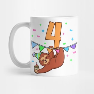 I am 4 with sloth - kids birthday 4 years old Mug